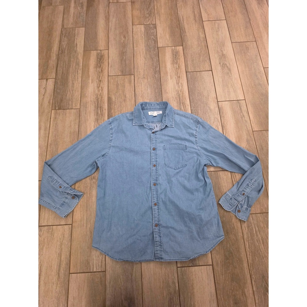 Old Navy Mens XL Everyday Shirt Slim Fit Built-In Flex Denim Chambray Blue